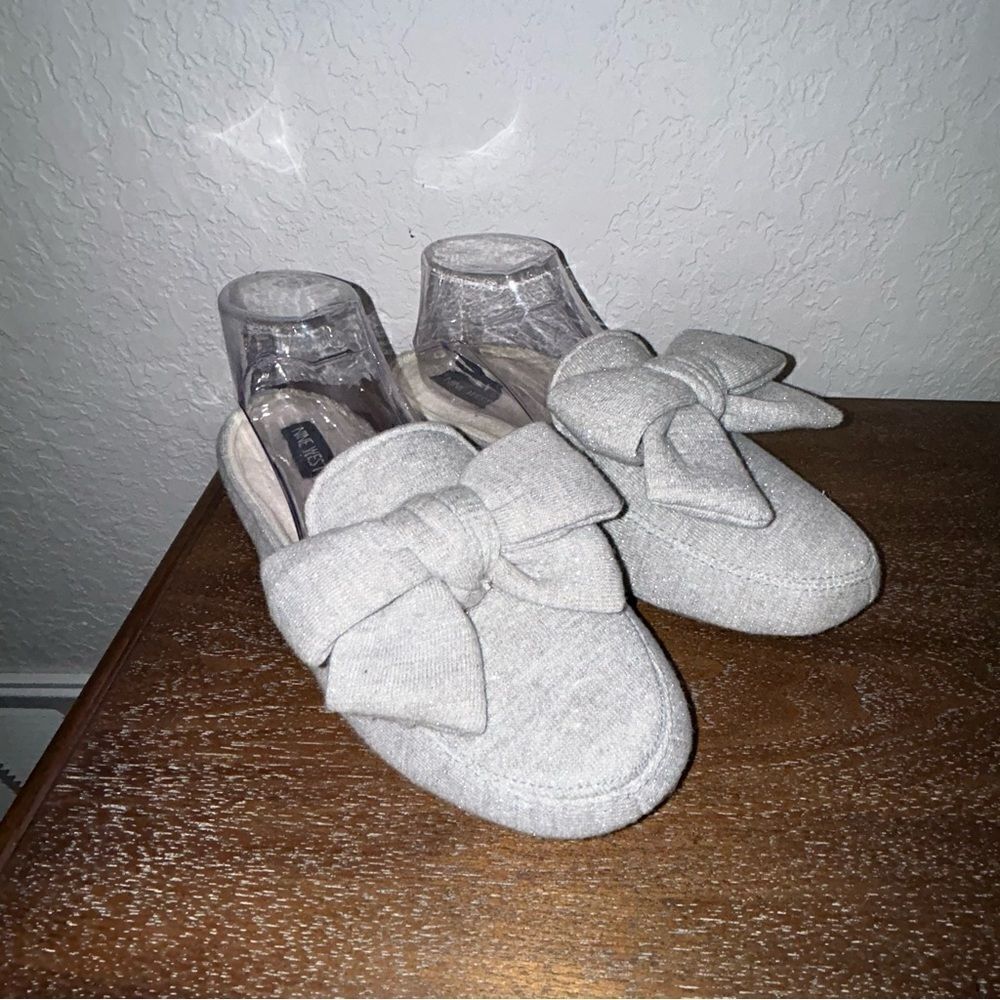 Nine West Bow Mule Slip On Fuzzy Slipper Shoes